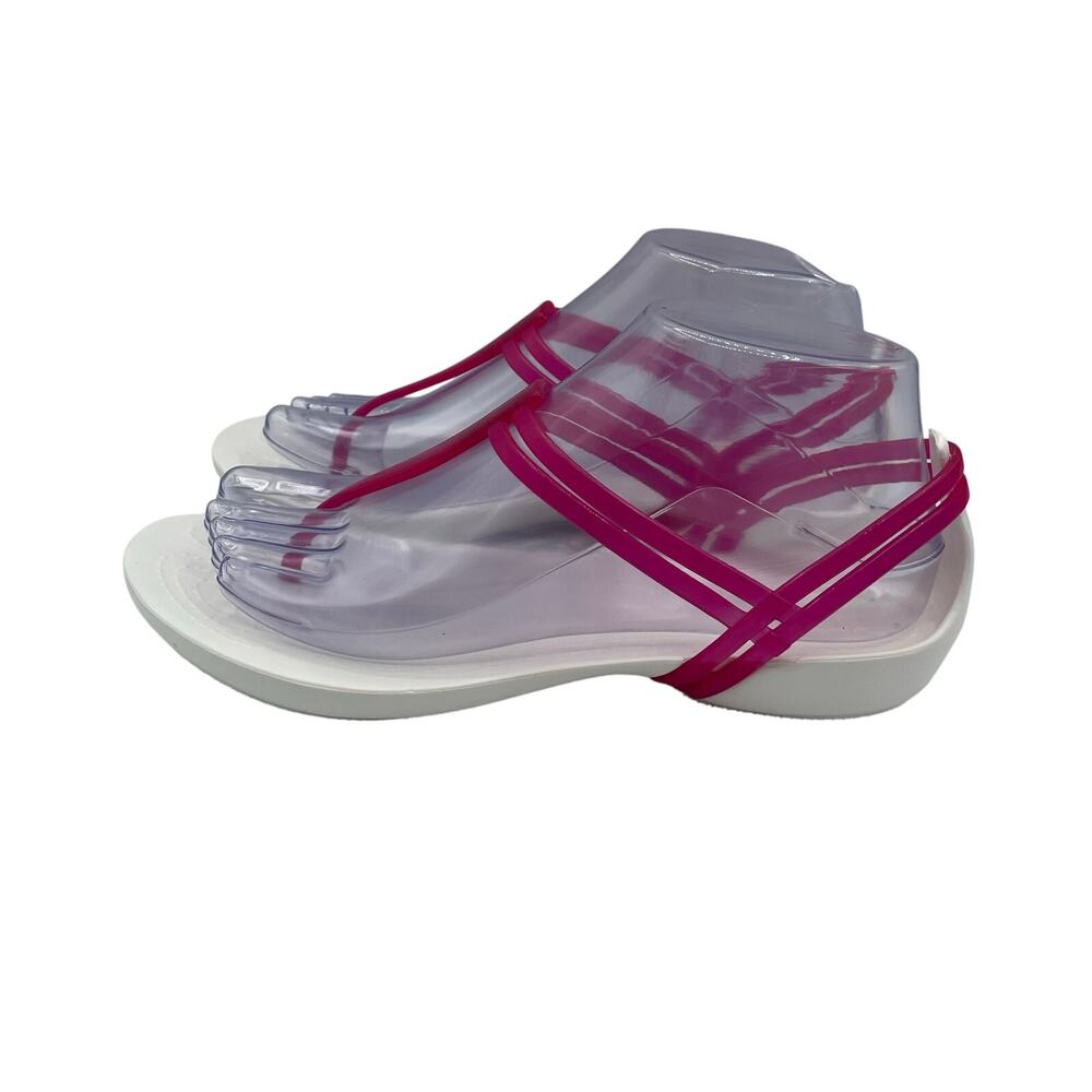 Crocs Isabella T-Strap Thong Sandals White Pink Comfort Slip On Womens 7 - Picture 2 of 8